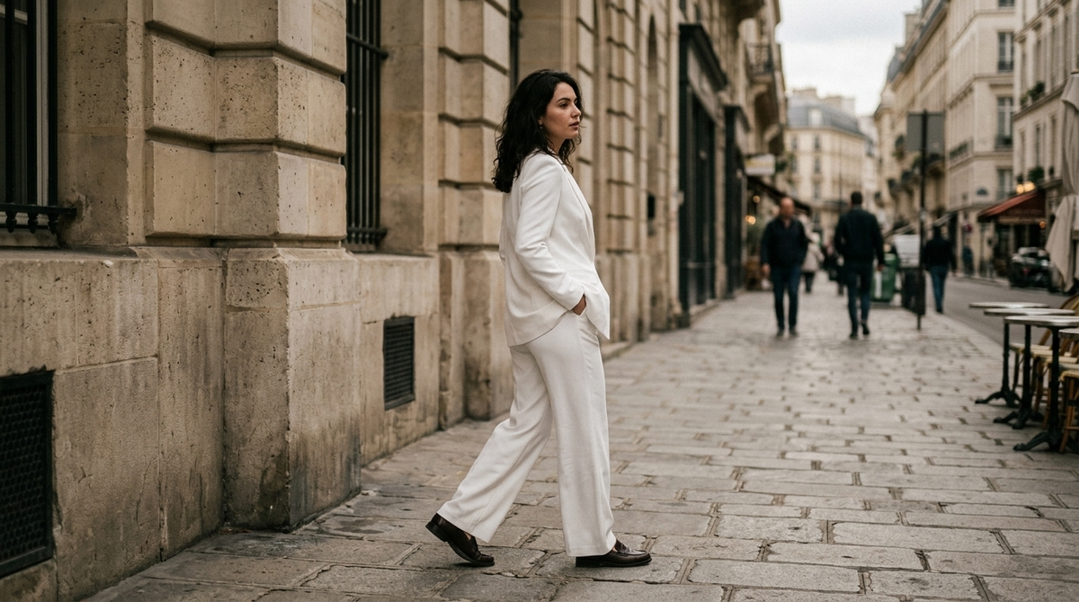 Ensemble tailleur blanc aria porté en situation