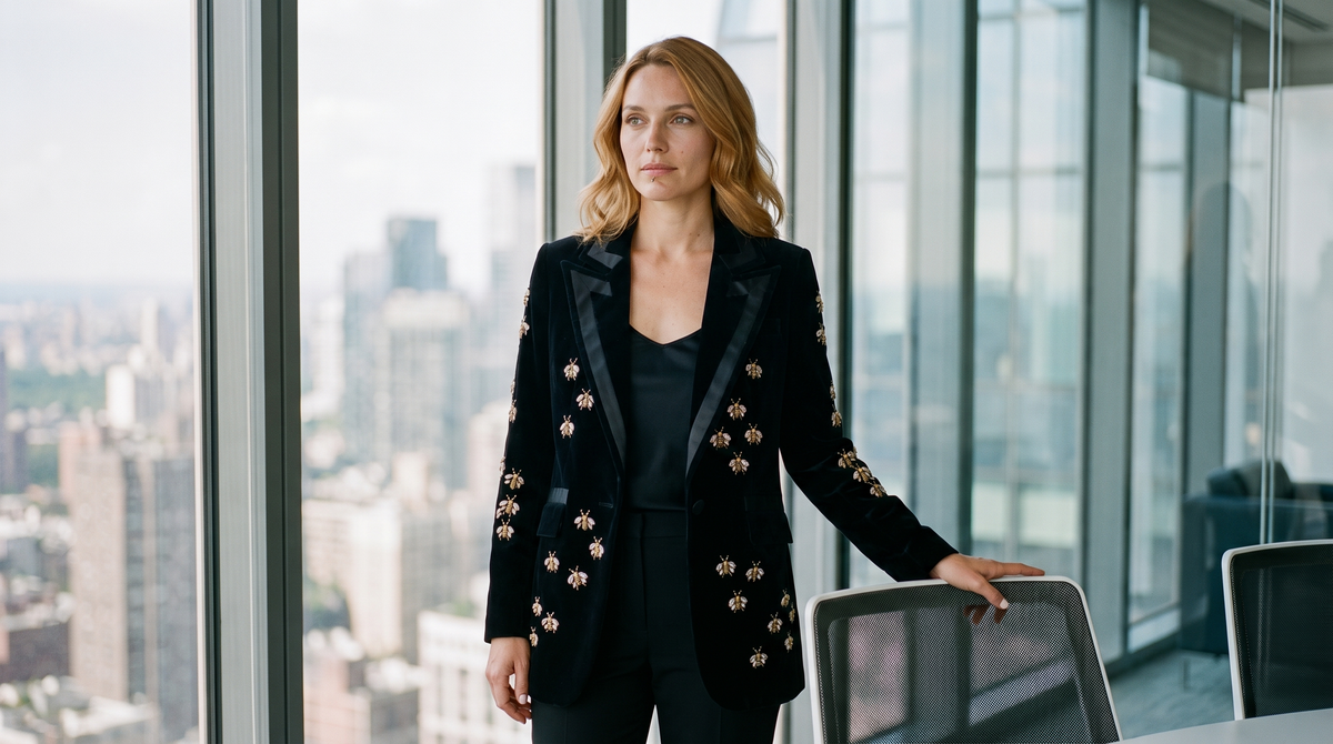 Blazer velours noir berenice, photo en situation