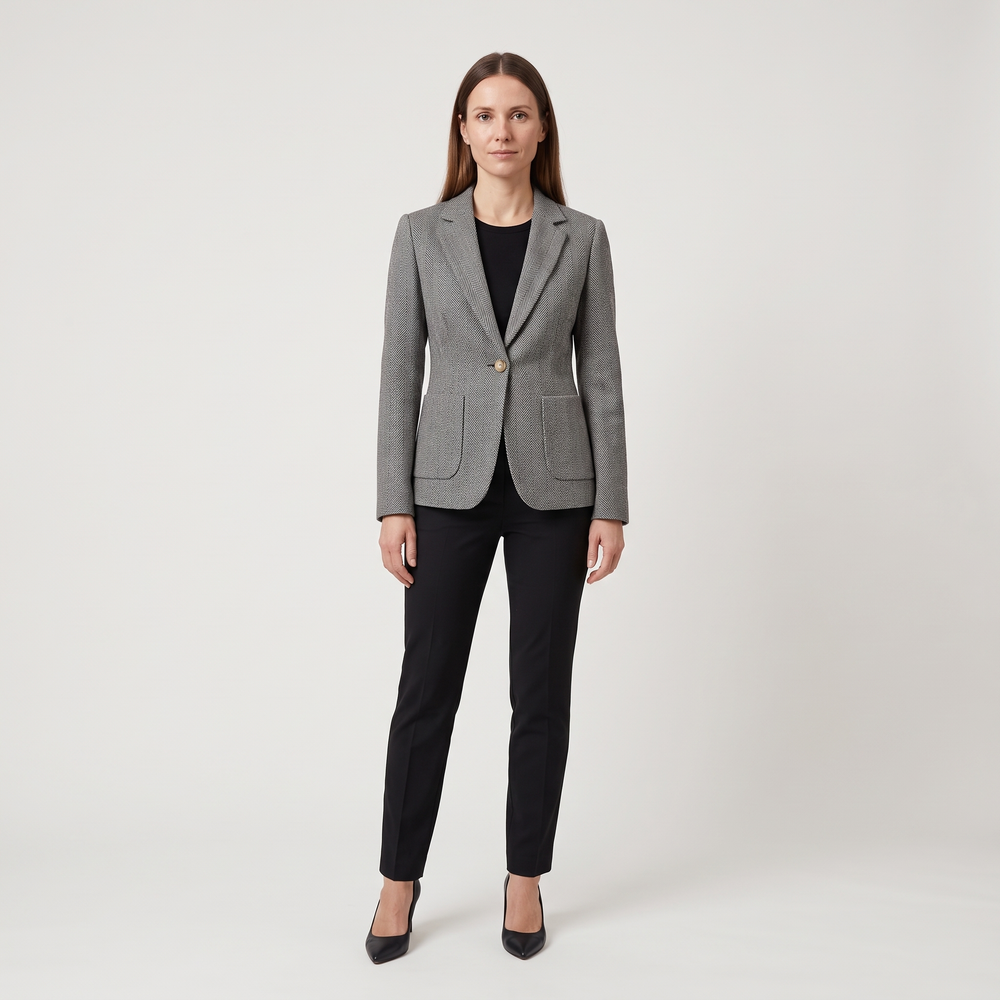 Blazer femme Octavie gris chiné porté en silhouette complète - Lonamy