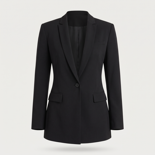 Blazer cintré Sybille en crêpe noir, vêtement seul sur fond clair