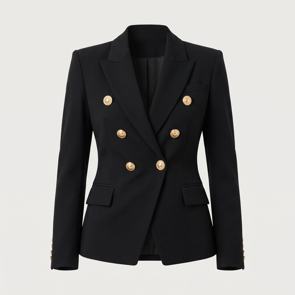 Blazer croisé noir Léontine, packshot de face sur fond uni - Lonamy