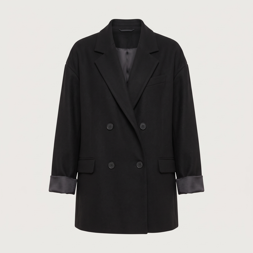 Blazer croisé oversize noir Thais, veste seule sans mannequin sur fond clair - Lonamy
