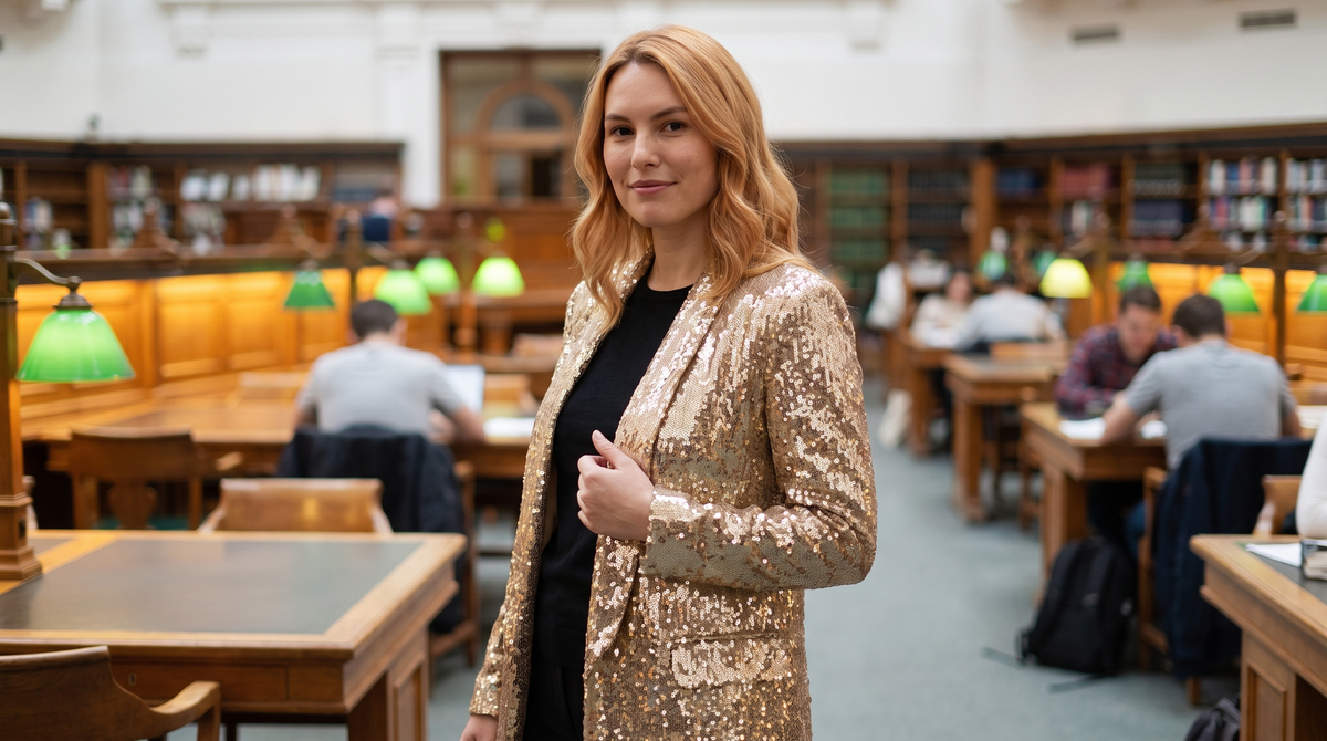 Blazer sequins doré eglantine, photo en situation