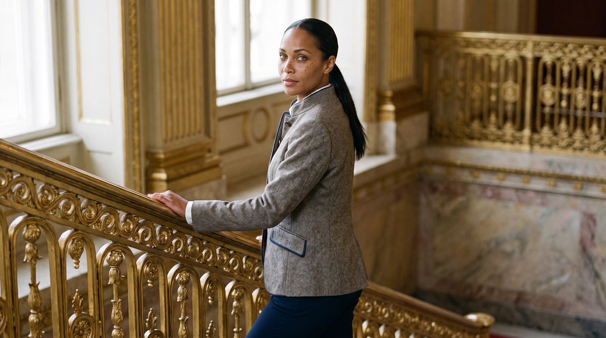 Blazer tweed chevrons brun felicie, photo en situation