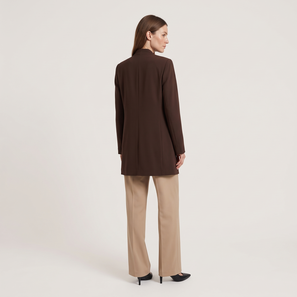 Blazer long col châle marron chocolat madeleine