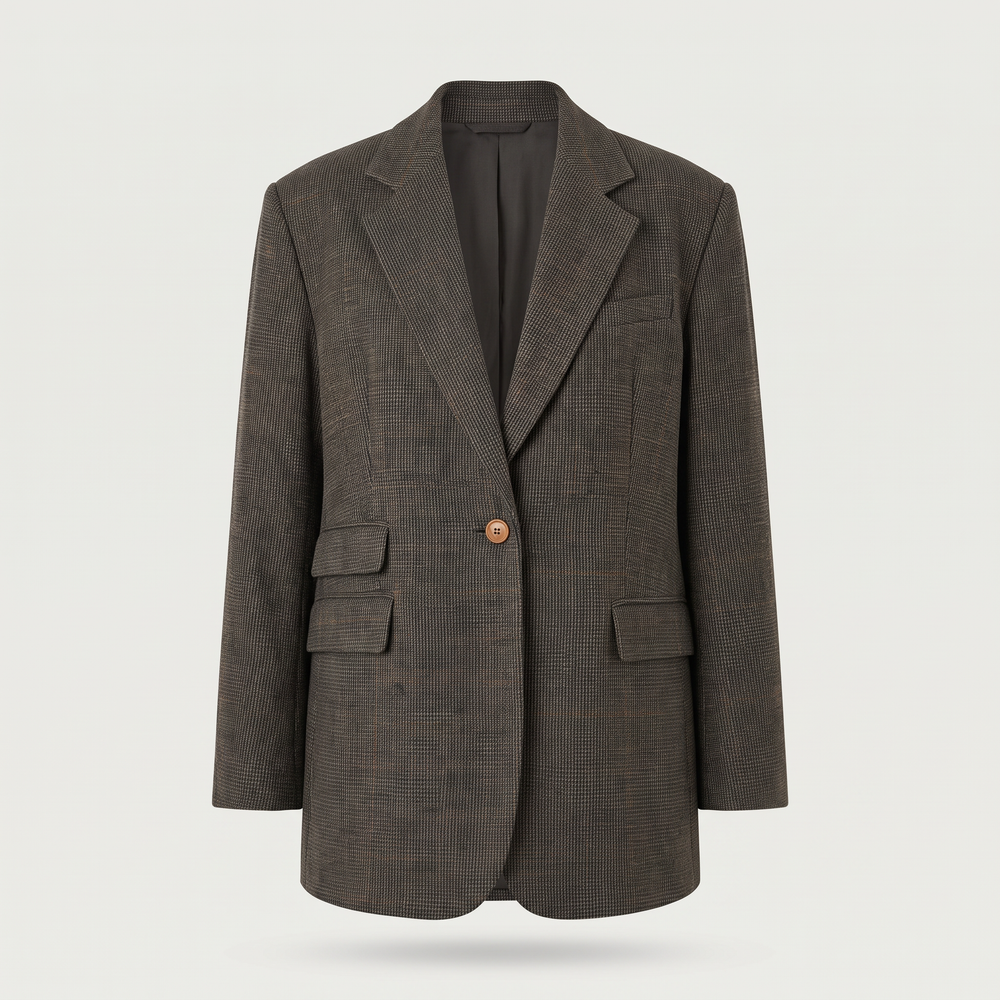 Blazer oversize Ambre à micro carreaux marron, vêtement seul sur fond clair