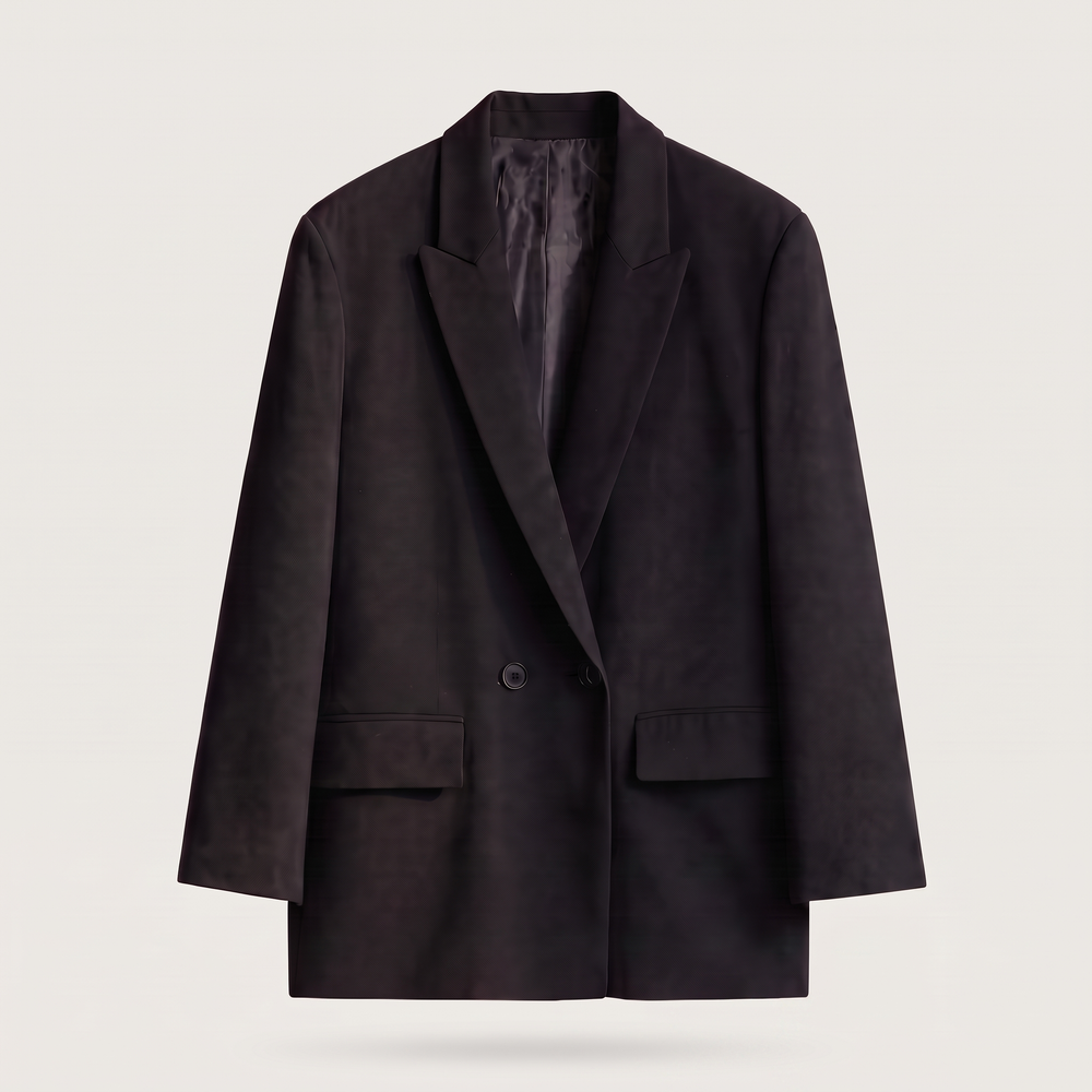 Blazer oversize Colombe noir, packshot du devant croisé et des revers pointus - Lonamy