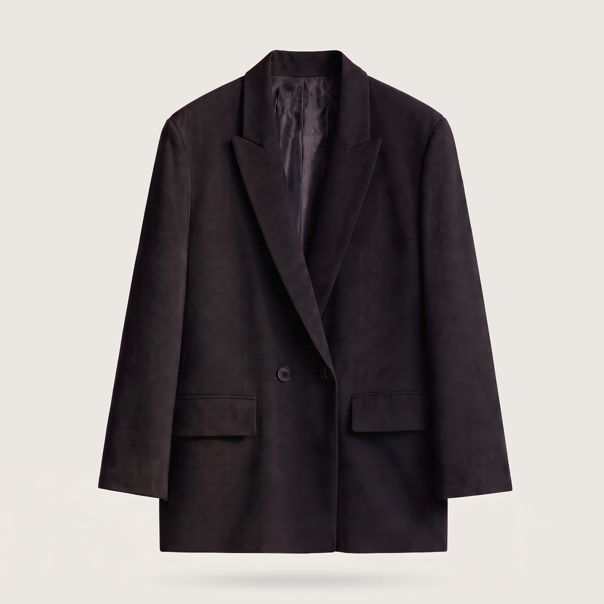 Blazer oversize Colombe noir, packshot du devant croisé et des revers pointus - Lonamy