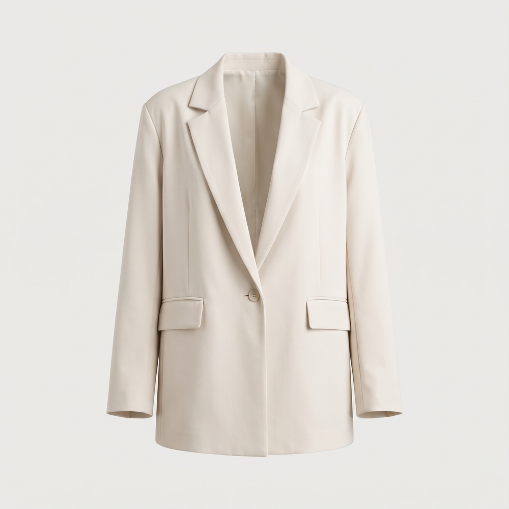 Blazer oversize blanc cassé Roseline, packshot de face sur fond uni - Lonamy