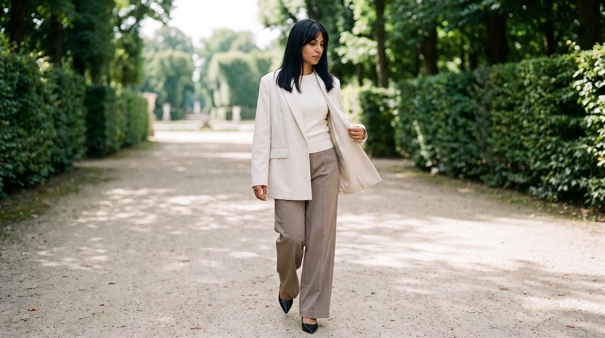 Blazer oversize blanc cassé roseline, photo en situation