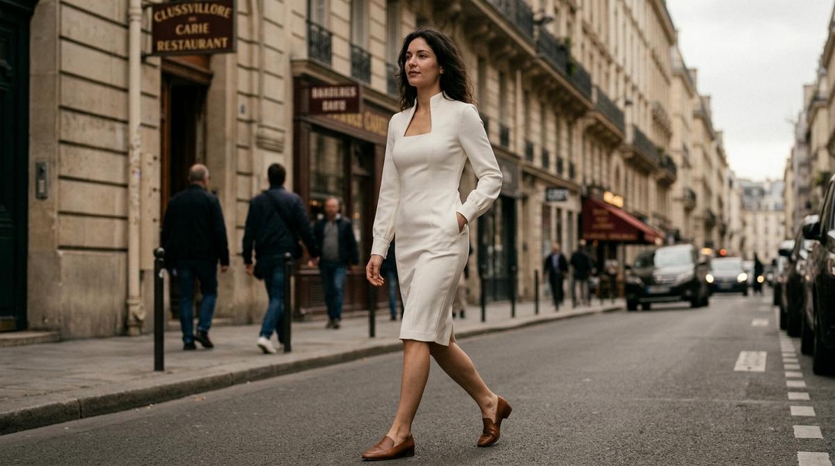 Robe col carré elsa portée en situation