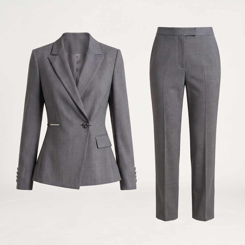 Ensemble tailleur pantalon droit femme Aglaé gris, vue de face - Lonamy