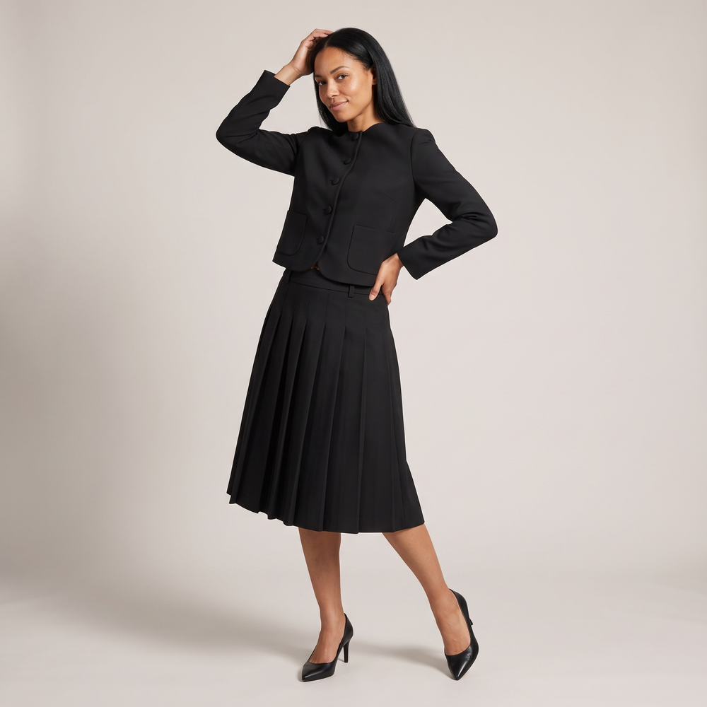 Ensemble tailleur femme Brune noir porté de face, silhouette complète - Lonamy