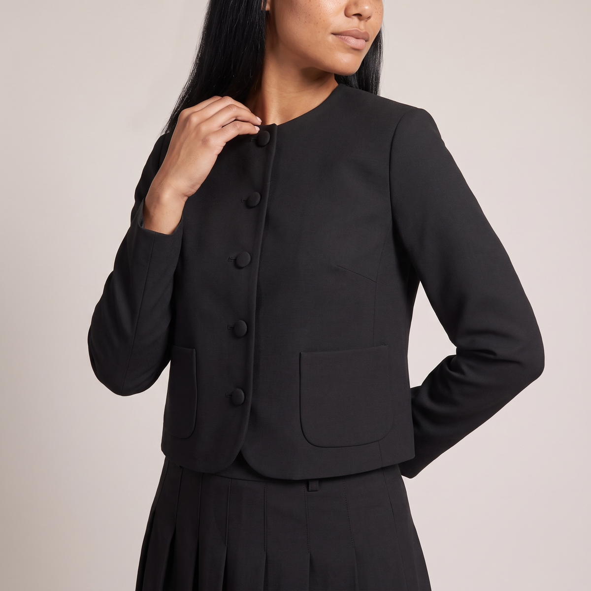Ensemble veste et jupe plissée brune