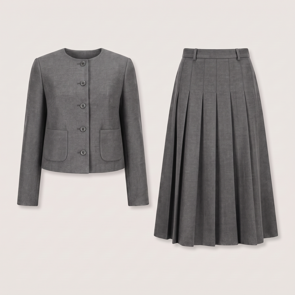 Ensemble veste et jupe plissée brune
