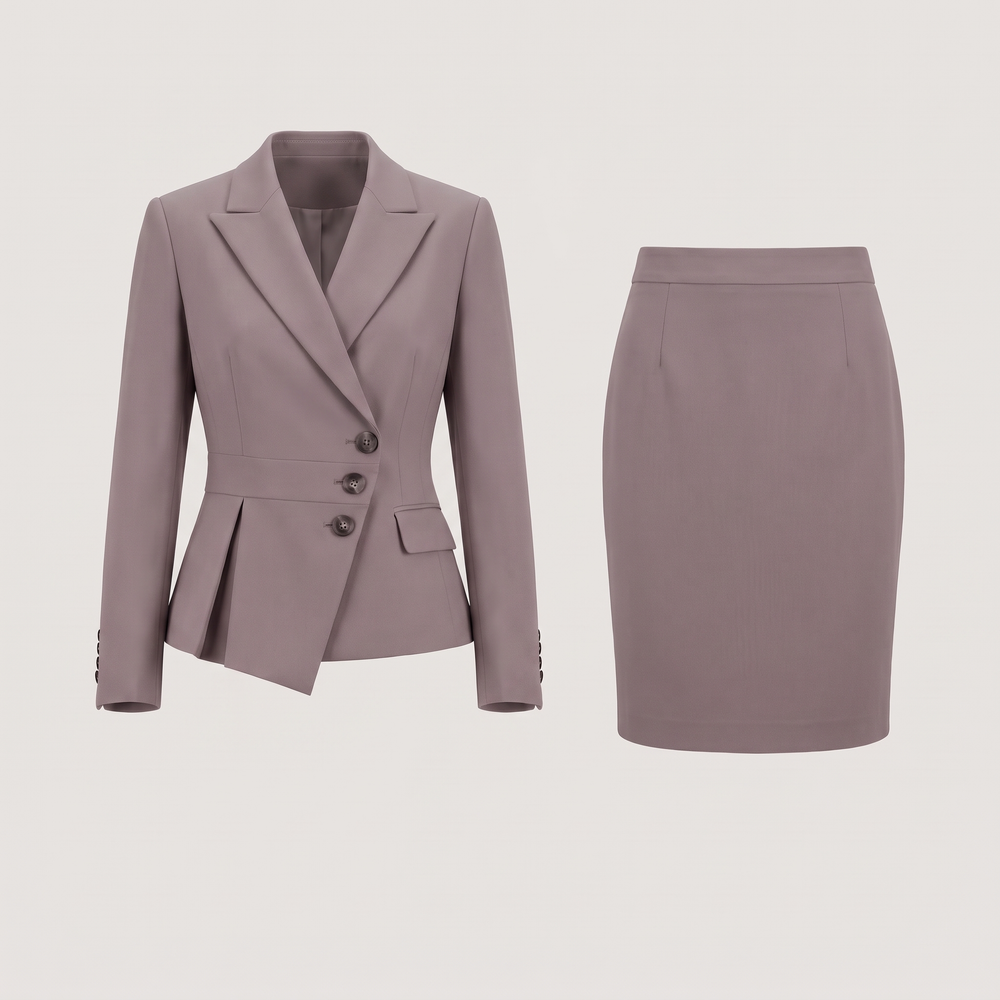 Ensemble tailleur jupe femme Isabeau gris, vue de face - Lonamy