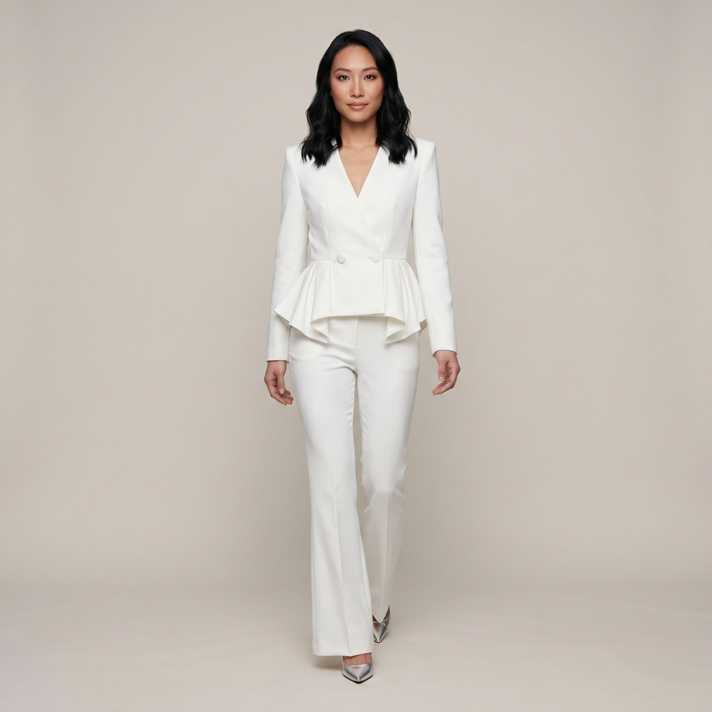 Ensemble tailleur blanc femme Lys péplum - Lonamy