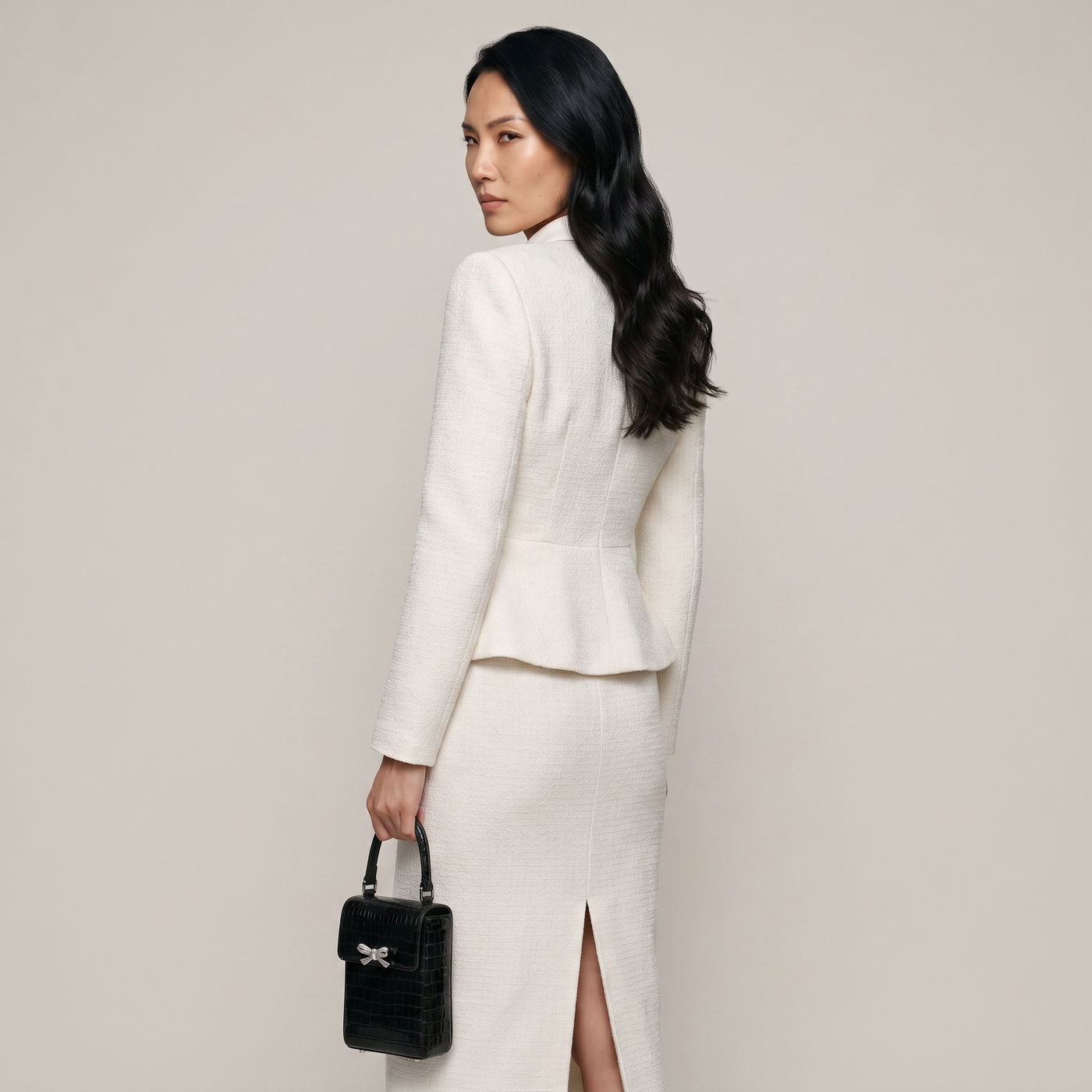 Ensemble tweed deux pièces eva blanc