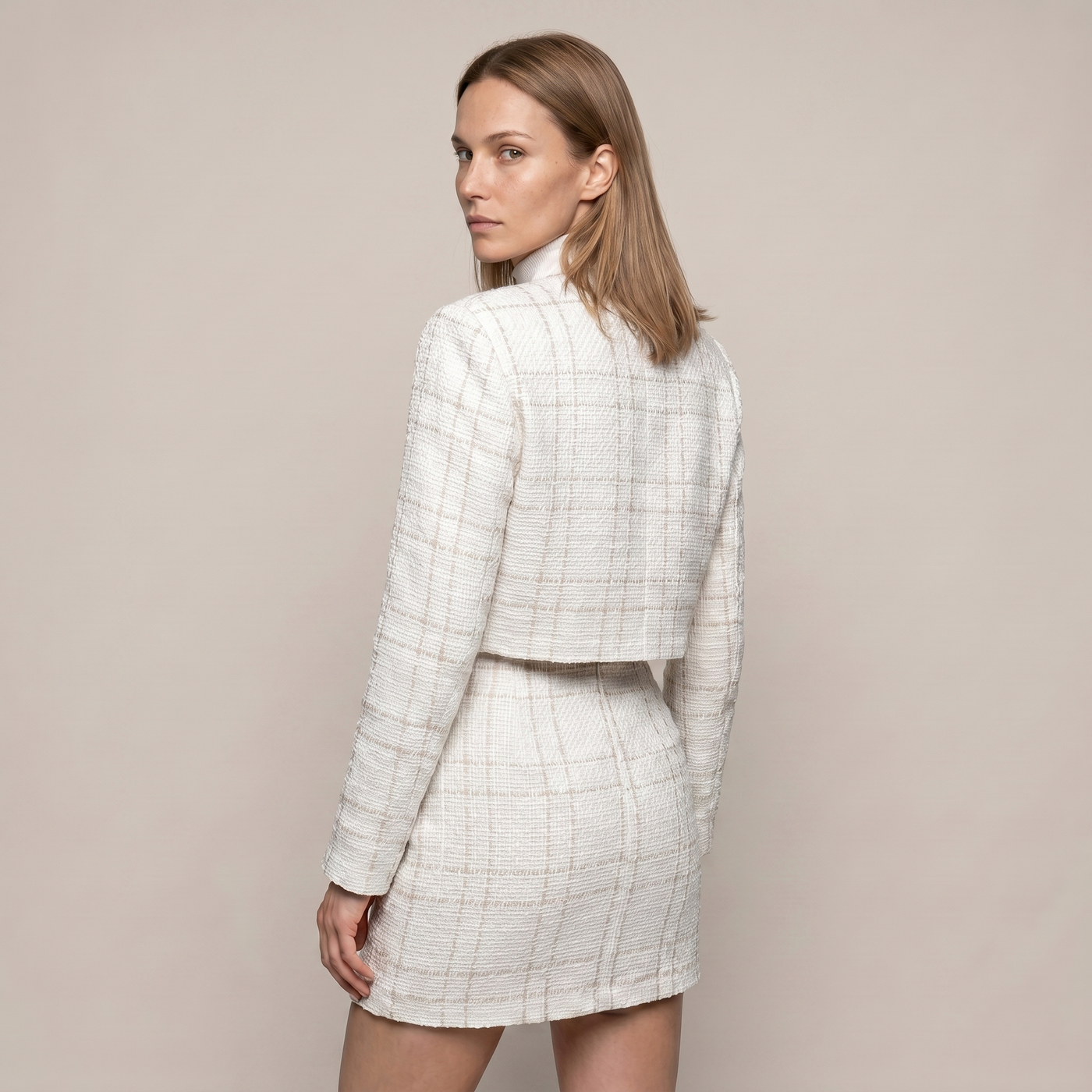 Ensemble tweed deux pièces mia crème