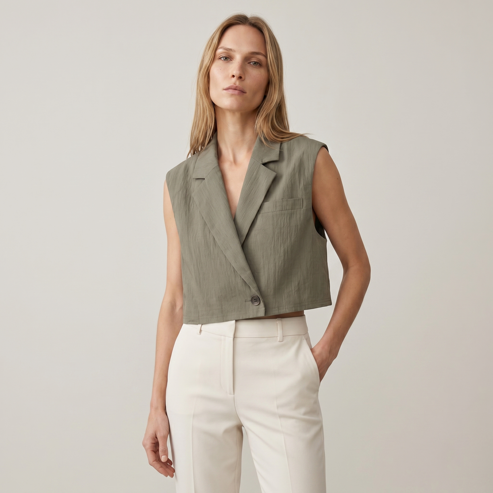 Gilet court femme Mila taupe - Lonamy