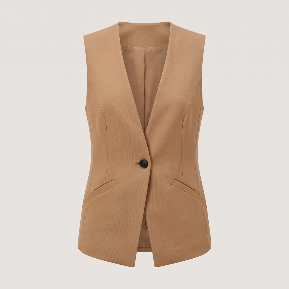 Gilet tailleur femme Élodine camel, vue de face - Lonamy