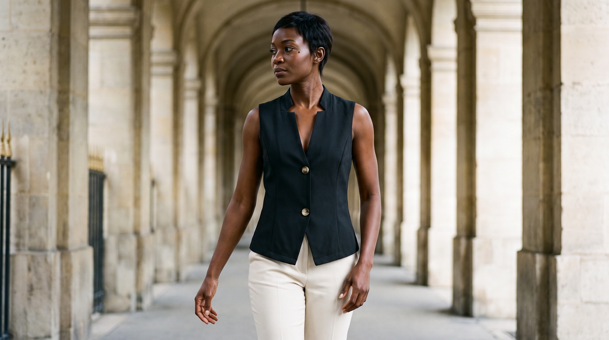 Gilet ajusté maud porté, vue large
