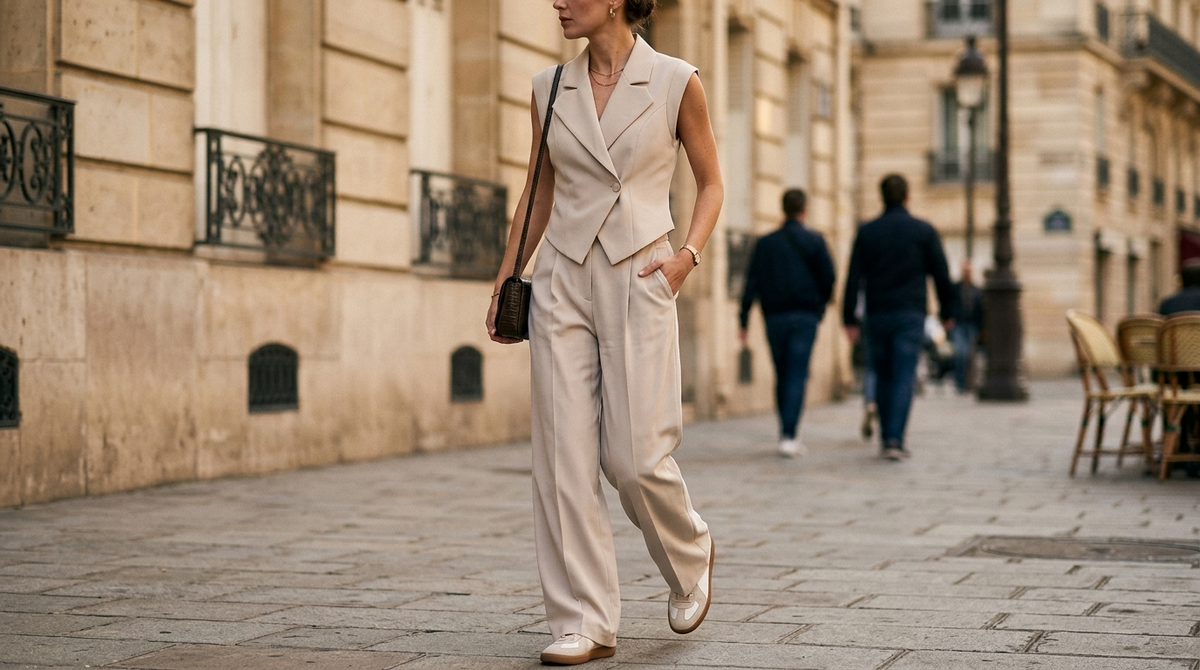 Ensemble deux pièces kelly beige porté en situation