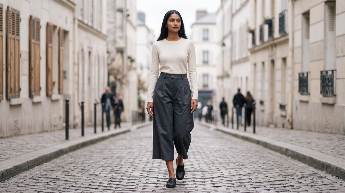 Pantalon jupe-culotte Léna porté en situation