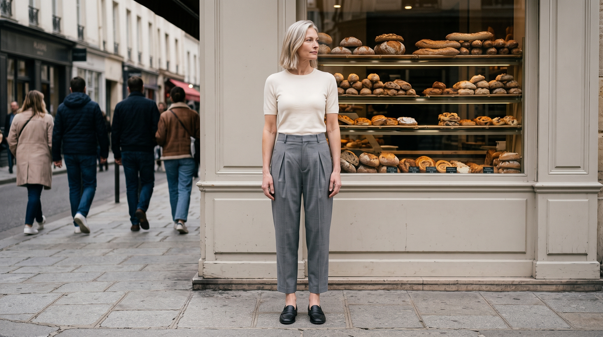 Pantalon carotte Mona porté en situation
