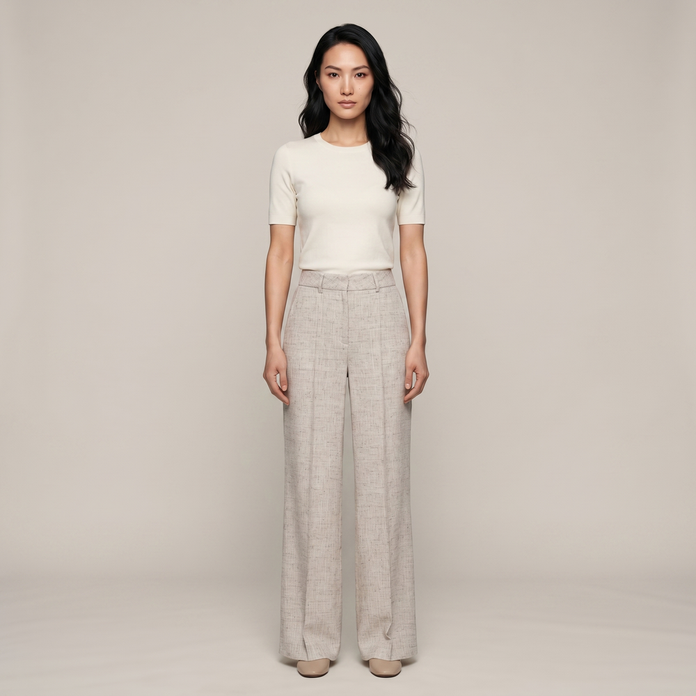 Pantalon droit femme June grège chiné - Lonamy