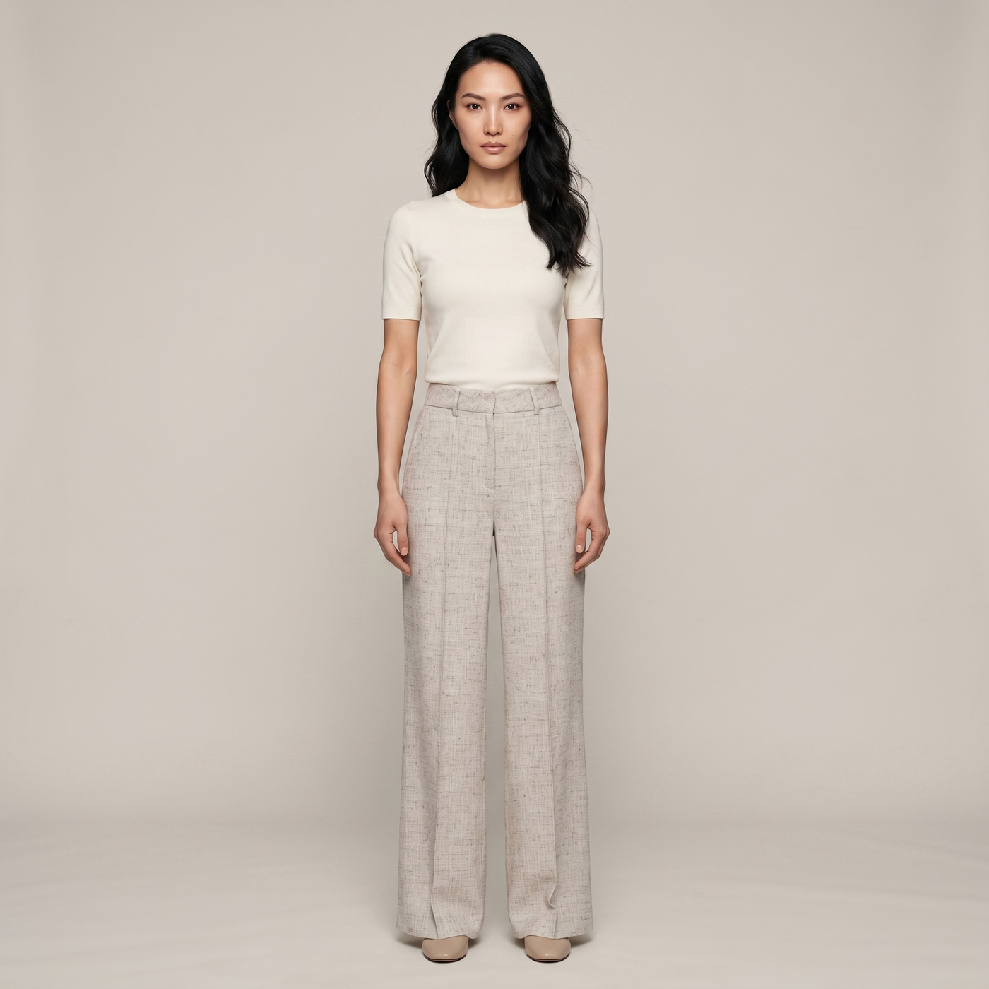 Pantalon droit june grège chiné