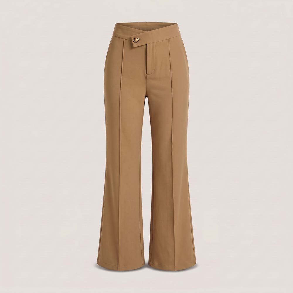 Pantalon évasé femme Olympe camel, vue de face - Lonamy