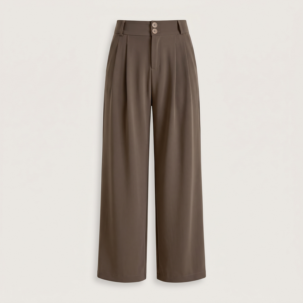 Pantalon large femme Alma taupe, vue de face - Lonamy
