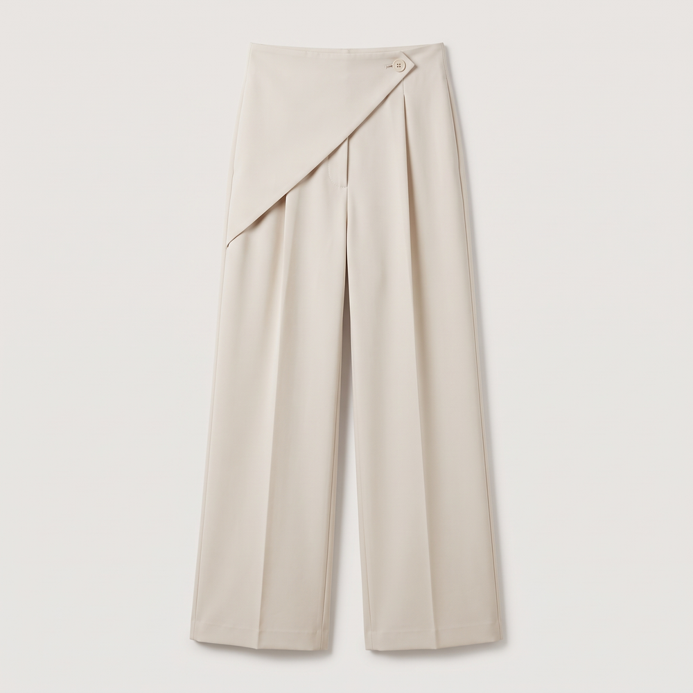 Pantalon large femme Ida écru, vue de face - Lonamy