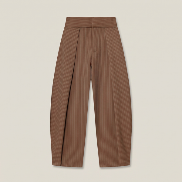 Pantalon large lana marron rayé