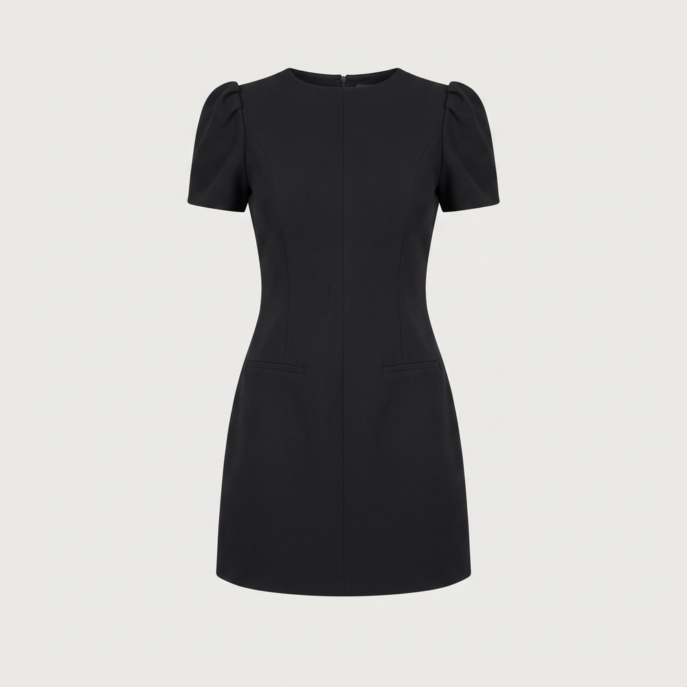 Robe courte femme Jacinthe noire, vêtement seul vu de face - Lonamy