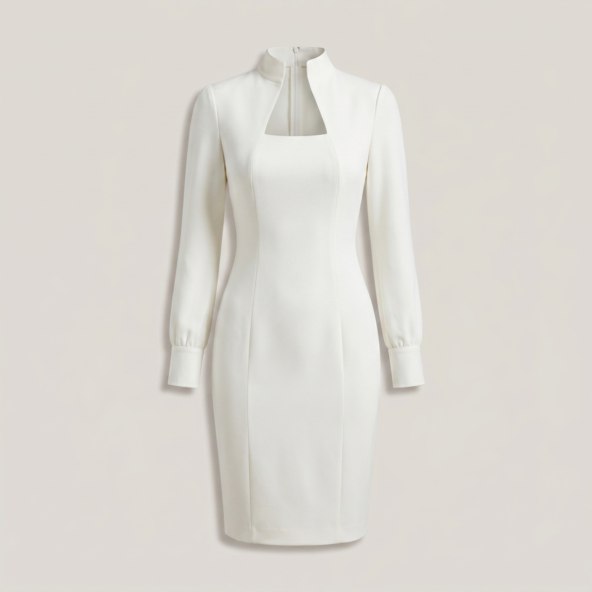 Robe col carré femme Elsa blanche, vue de face - Lonamy