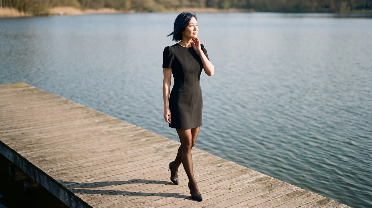 Robe courte noire jacinthe, photo en situation