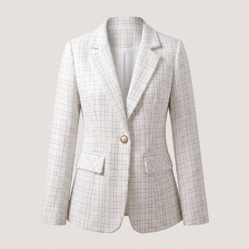Veste tailleur tweed blanche à carreaux célia
