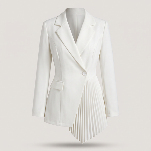 Veste tailleur blanche asymétrique à plis mathilde